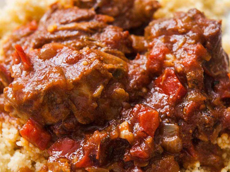 A dark, rich lamb stew in tomato sauce with tender chunks of meat.